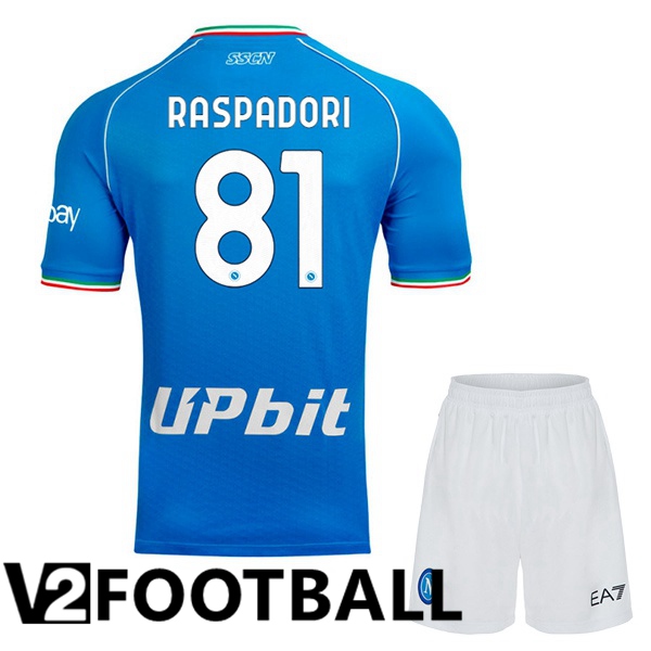 SSC Napoli (Giacomo Raspadori 81) Kids Football Shirt Home Blue 2023/2024