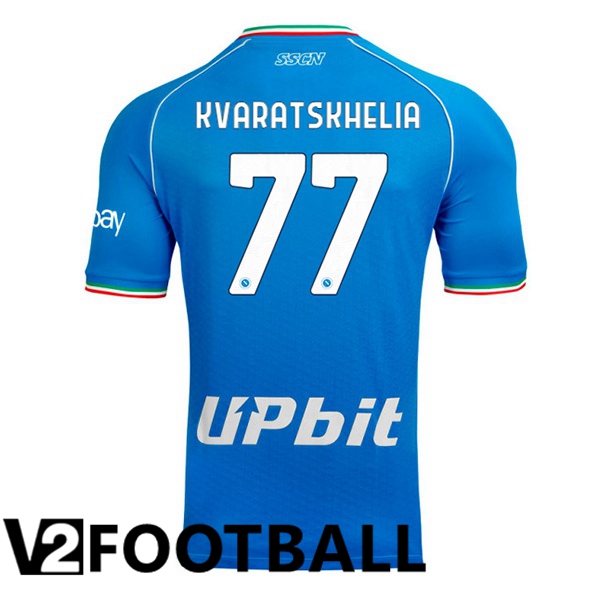SSC Napoli (Khvicha Kvaratskhelia 77) Football Shirt Home Blue 2023/2024