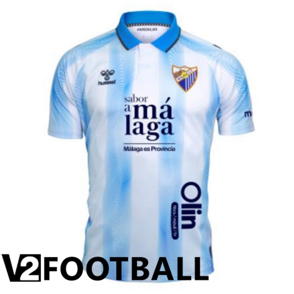 Malaga Soccer Shirt Home White Blue 2023/2024