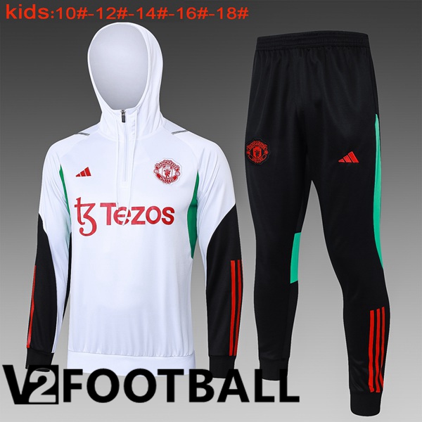 Manchester United Training Tracksuit Hoodie Kids White 2024/2025