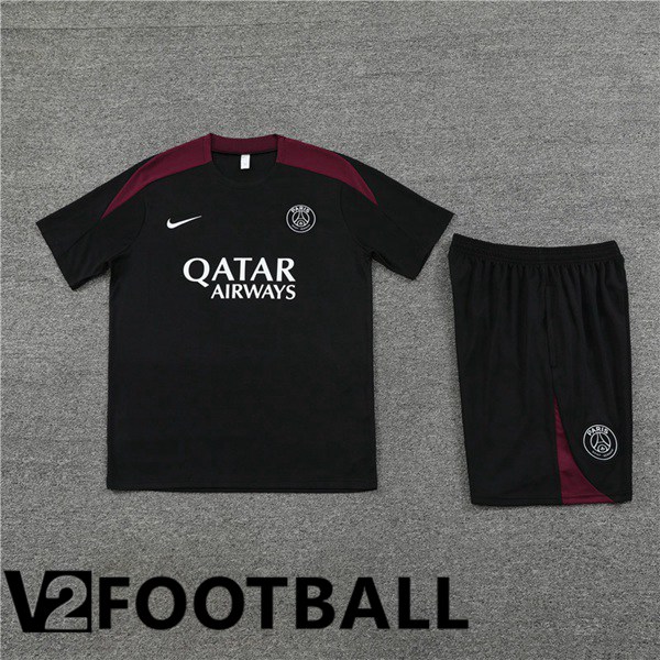 Paris PSG Training T Shirt + Shorts Black 2024/2025