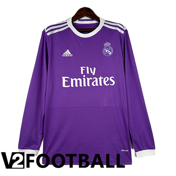 Real Madrid Retro Football Shirt Away Long sleeve Purple 2016-2017