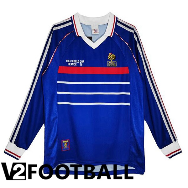 France Retro Football Shirt Home Long sleeve Blue 1998