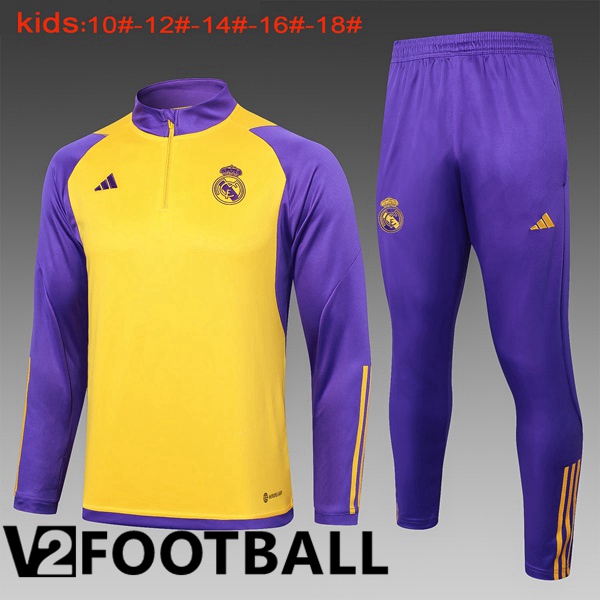 Real Madrid Kids Training Tracksuit Suit Yellow Purple 2024/2025