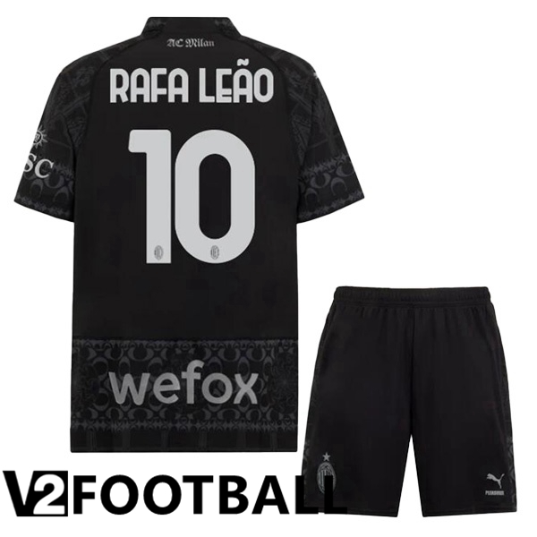 AC Milan (Rafa Leão 10) Kids Soccer Shirt Fourth Black 2023/2024