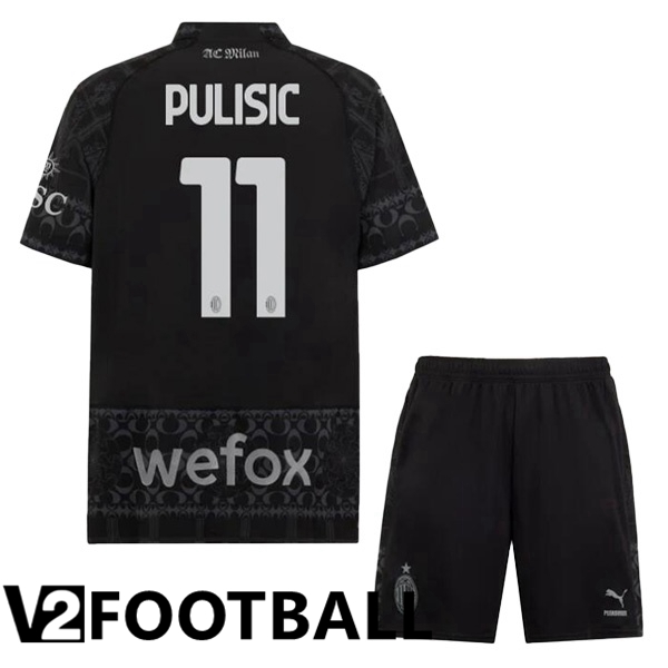 AC Milan (Pulisic 11) Kids Soccer Shirt Fourth Black 2023/2024