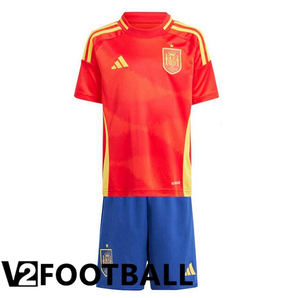 Spain Kids Home Soccer Shirt Red UEFA Euro 2024