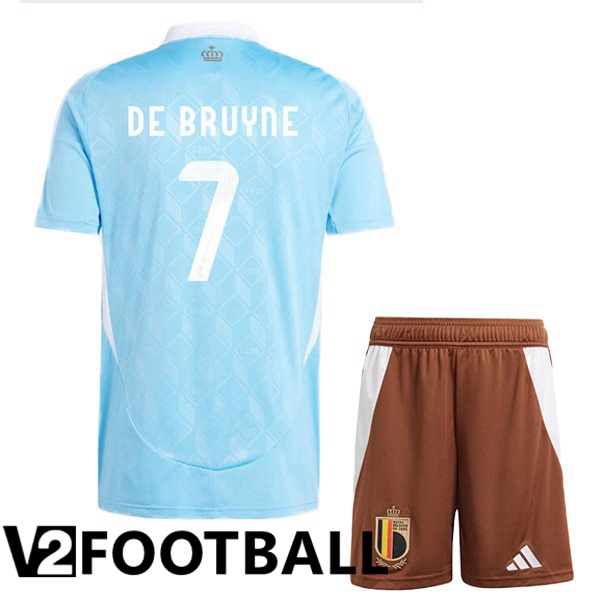 Belgium (DE BRUYNE 7) Kids Away Soccer Shirt Blue UEFA Euro 2024