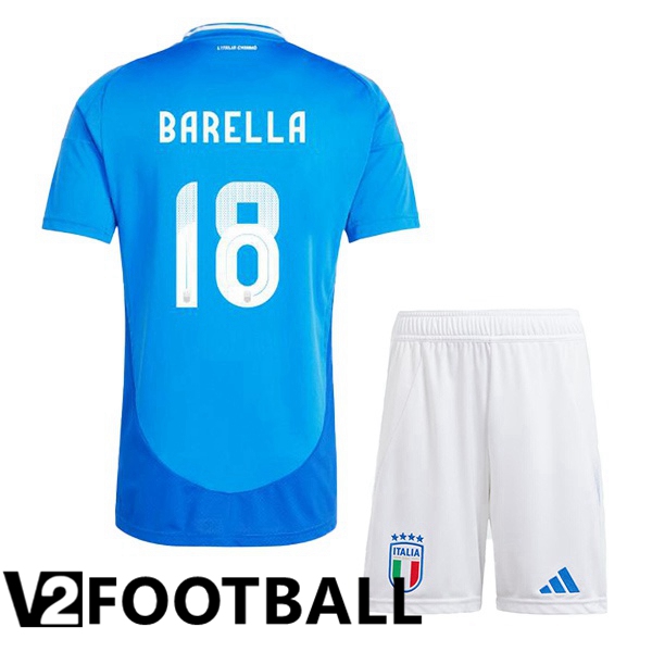 Italy (BARELLA 18) Kids Home Soccer Shirt Blue UEFA Euro 2024