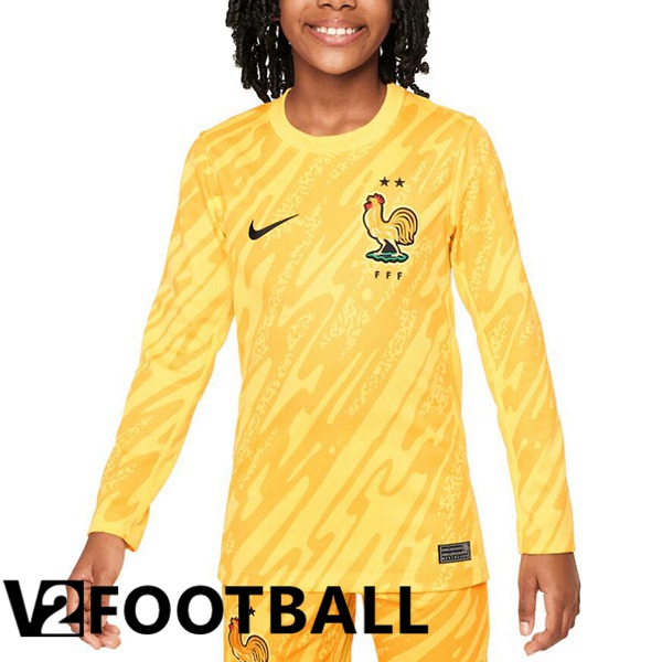 France Kids Goalkeeper Soccer Shirt Long Sleeve Yellow 2024/2025