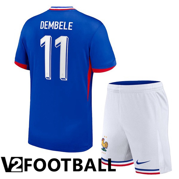 France (DEMBELE 11) Kids Home Soccer Shirt Blue 2024/2025