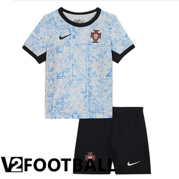 Portugal Kids Away Soccer Shirt Blue White UEFA Euro 2024