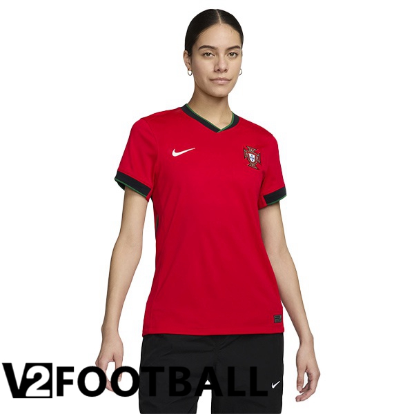 Portugal Womens Home Soccer Shirt Red UEFA Euro 2024
