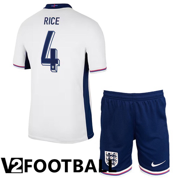 England (Rice 4) Kids Home Soccer Shirt White UEFA Euro 2024