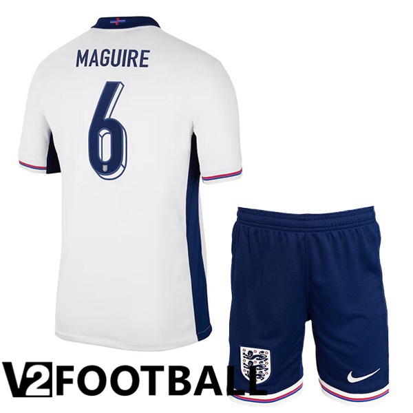 England (Maguire 6) Kids Home Soccer Shirt White UEFA Euro 2024