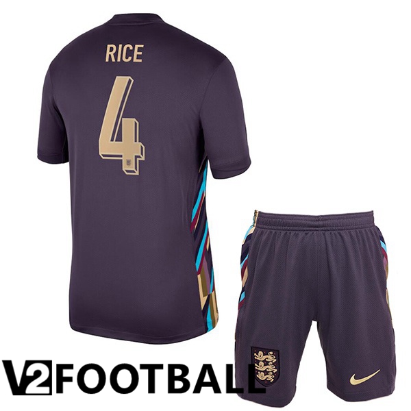 England (Rice 4) Kids Away Soccer Shirt Purple UEFA Euro 2024