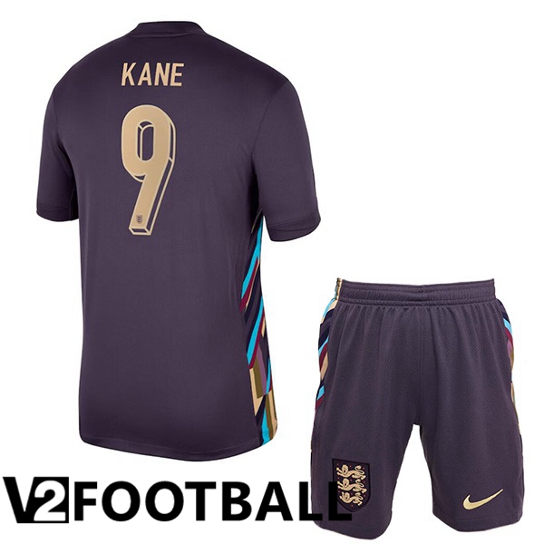 England (Kane 9) Kids Away Soccer Shirt Purple UEFA Euro 2024