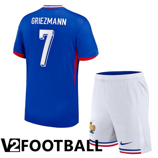 France (GRIEZMANN 7) Kids Home Soccer Shirt Blue UEFA Euro 2024