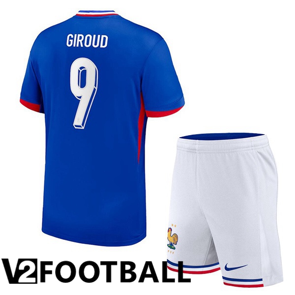 France (Giroud 9) Kids Home Soccer Shirt Blue UEFA Euro 2024