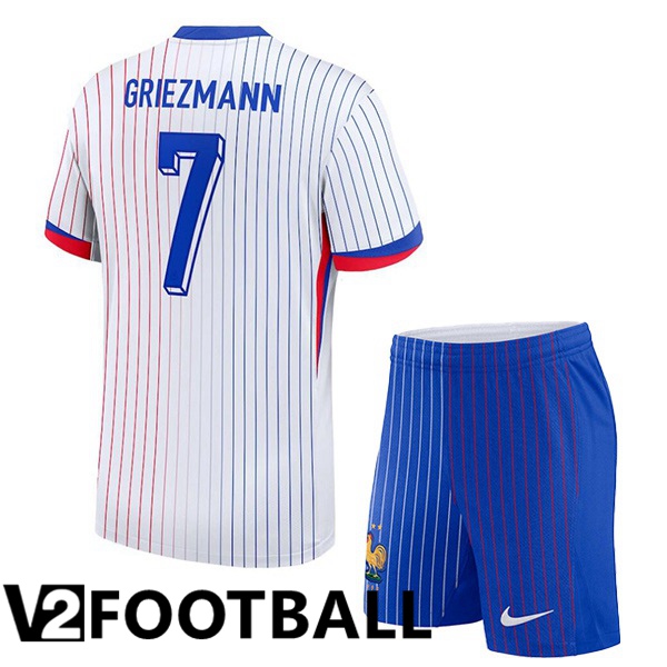 France (GRIEZMANN 7) Kids Away Soccer Shirt White UEFA Euro 2024