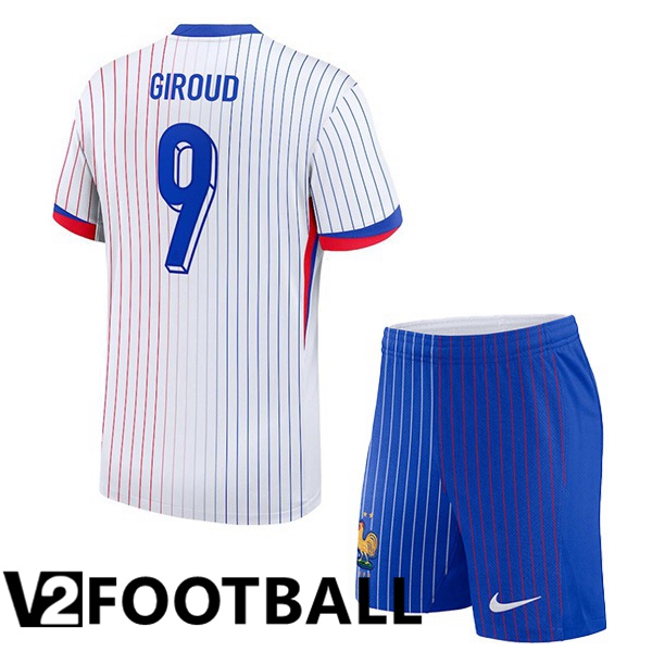 France (Giroud 9) Kids Away Soccer Shirt White UEFA Euro 2024