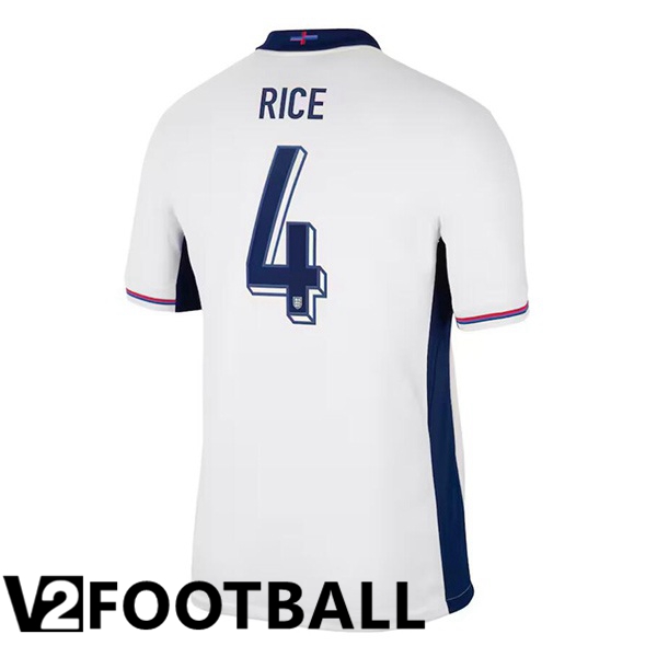 England (Rice 4) Home Soccer Shirt White UEFA Euro 2024