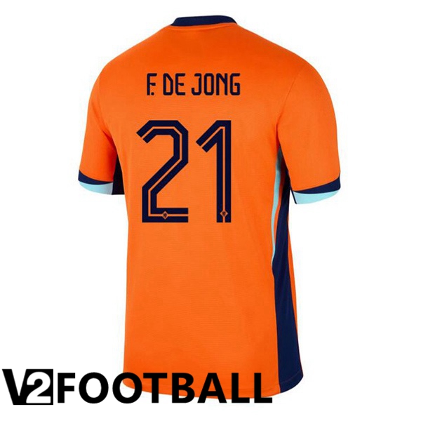 Netherlands (F. DE JONG 21) Home Soccer Shirt Orange UEFA Euro 2024