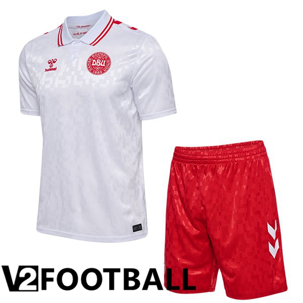 Denmark Kids Away Soccer Shirt White UEFA Euro 2024