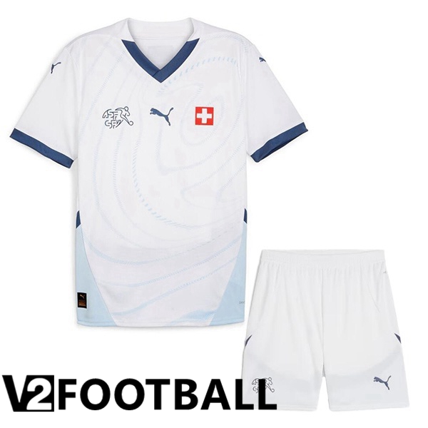 Swiss Kids Away Soccer Shirt White UEFA Euro 2024