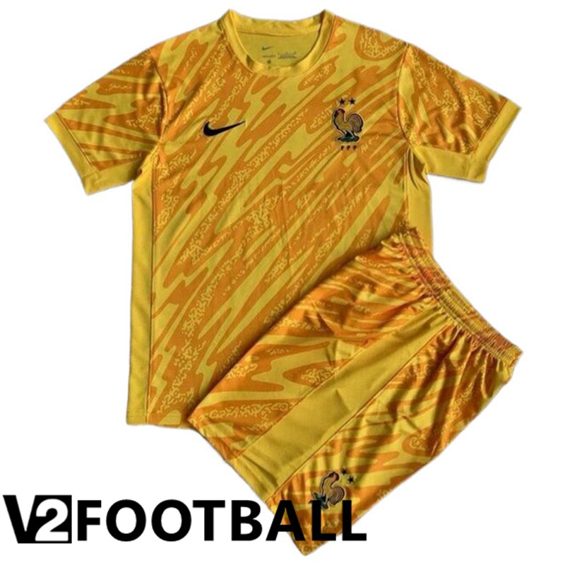 France Kids Goalkeeper Soccer Shirt Yellow UEFA Euro 2024