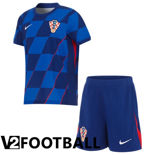 Croatia Kids Away Soccer Shirt Blue UEFA Euro 2024