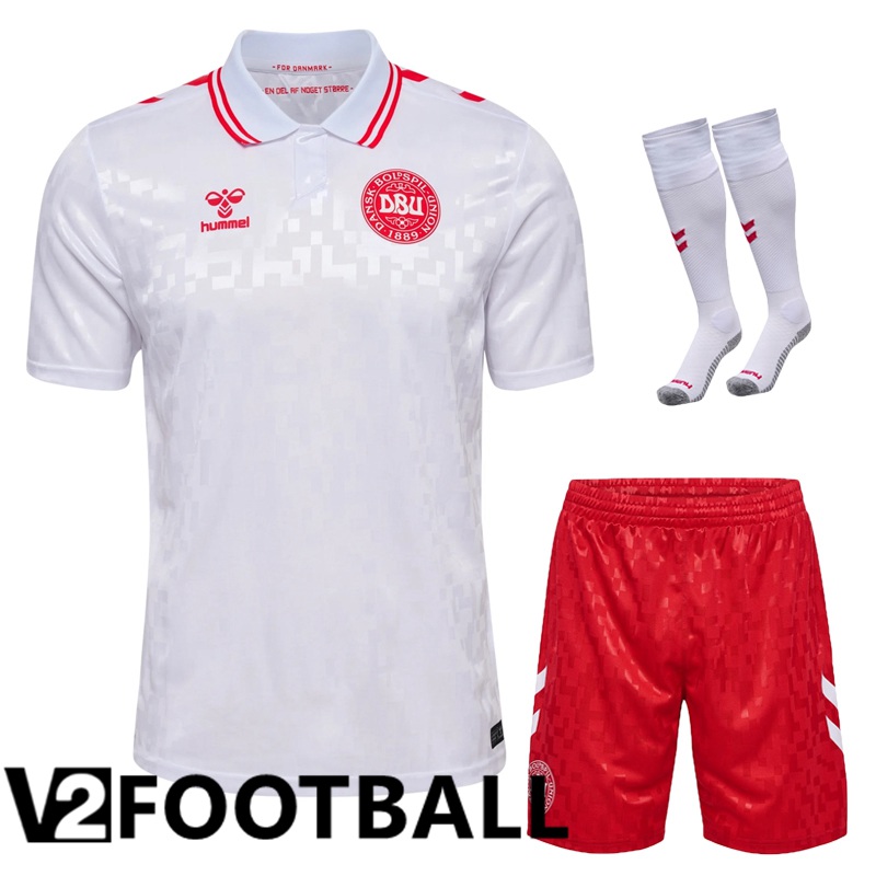 Denmark Away Soccer Shirt (Shorts + Socks) Kit UEFA Euro 2024