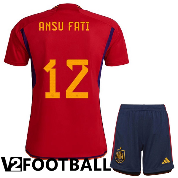 Spain (ANSU FATI 12) Kids Home Shirts Red World Cup 2022
