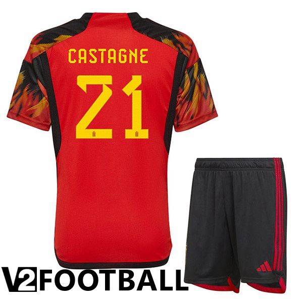 Belgium (CASTAGNE 21) Kids Home Shirts Red World Cup 2022