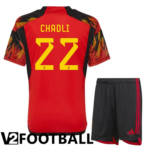 Belgium (CHADLI 22) Kids Home Shirts Red World Cup 2022