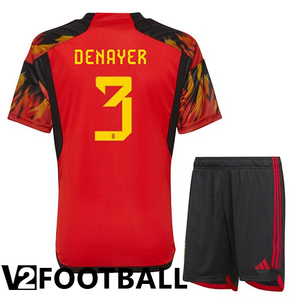 Belgium (DENAYER 3) Kids Home Shirts Red World Cup 2022