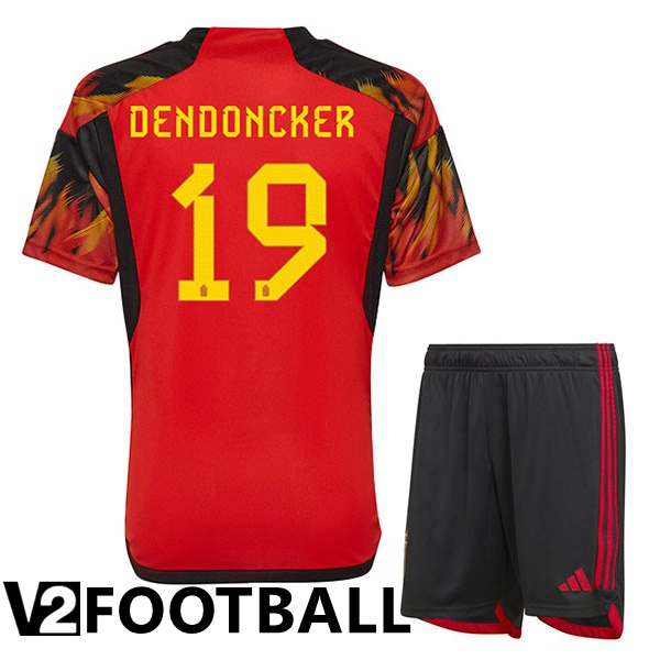 Belgium (DENDONCKER 19) Kids Home Shirts Red World Cup 2022