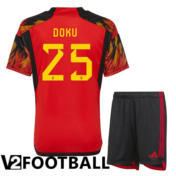 Belgium (DOKU 25) Kids Home Shirts Red World Cup 2022