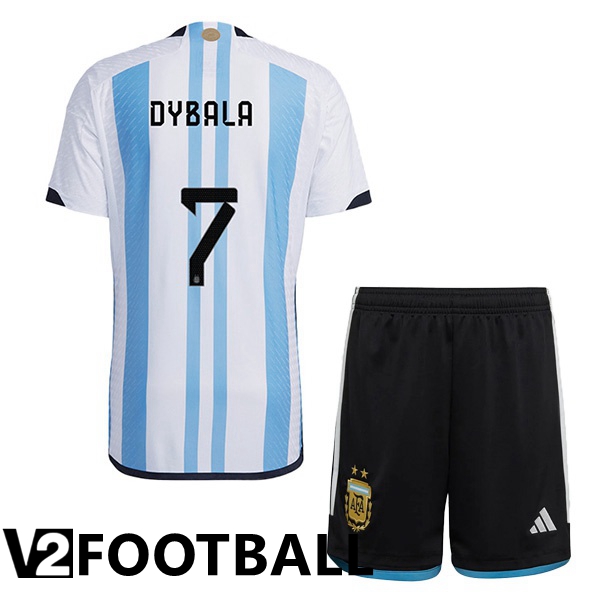 Argentina (DYBALA 7) Kids Home Shirts Blue White World Cup 2022