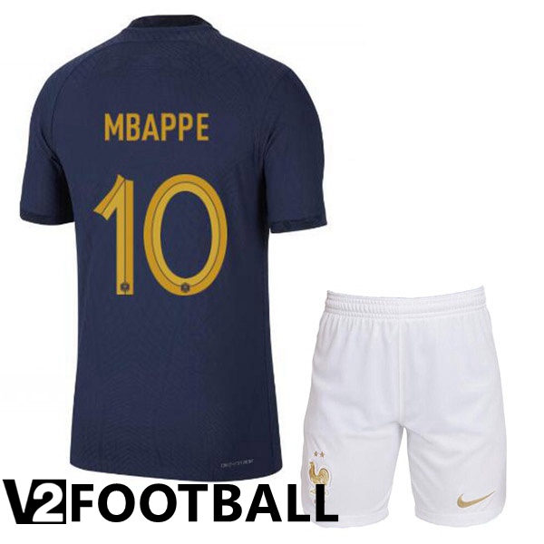 France (MBAPPE 10) Kids Home Shirts Royal Blue World Cup 2022