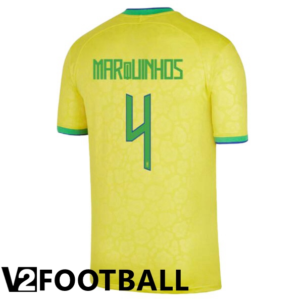Brazil (MARQUINHOS 4) Home Shirts Yellow World Cup 2022