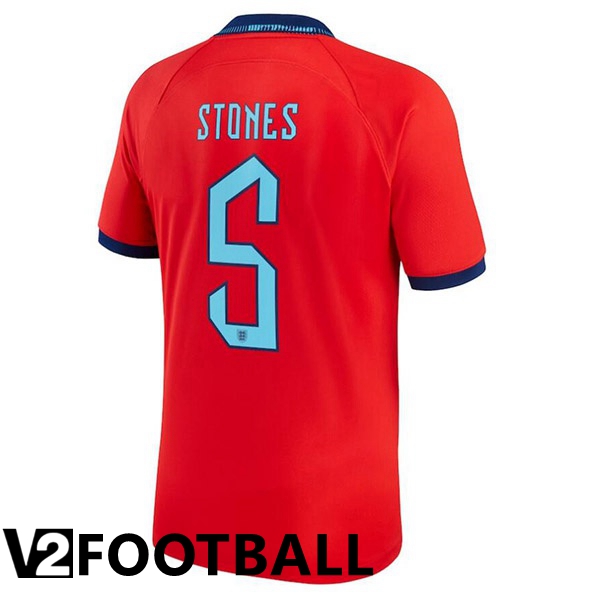 England (STONES 5) Away Shirts Red 2023/2023