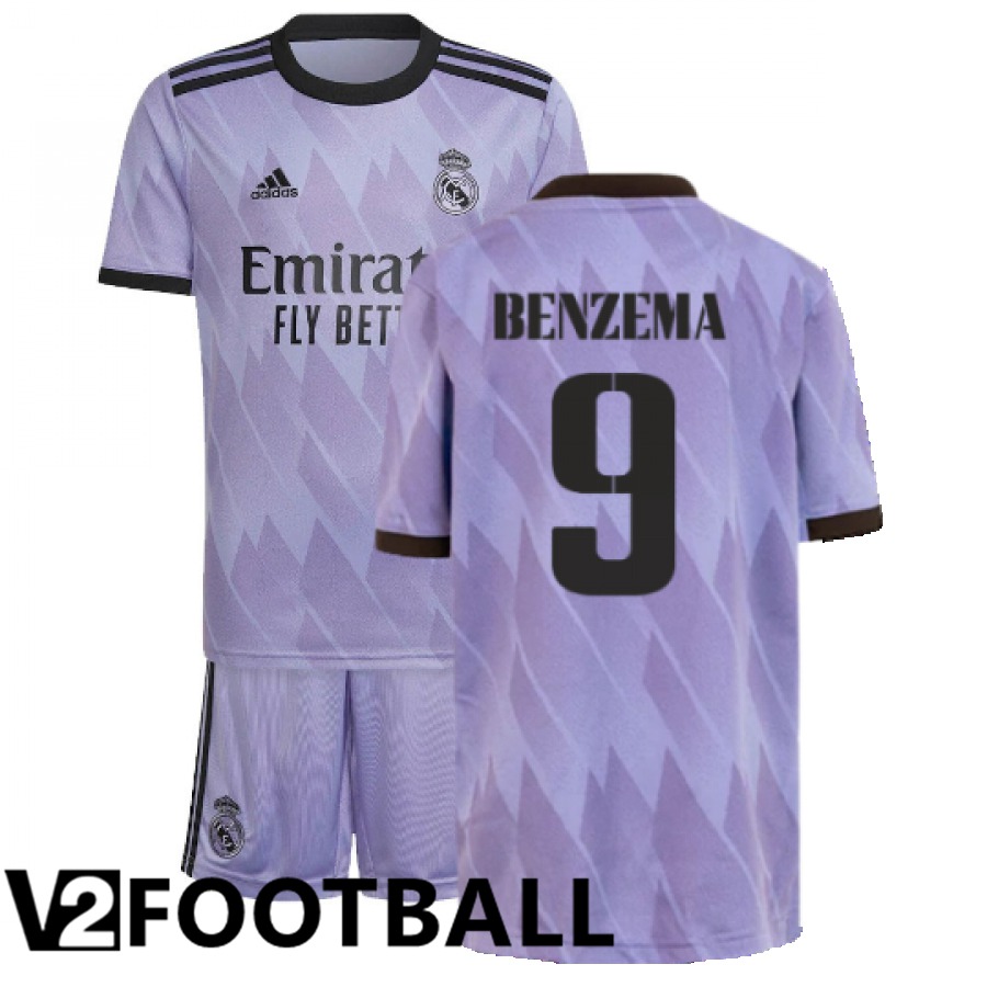 Real Madrid (Benzema 9) Kids Away Shirts 2022/2023