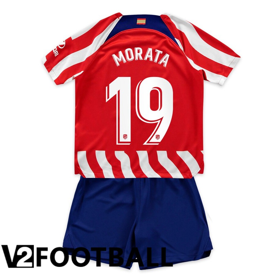 Atletico Madrid (Morata 19) Kids Home Shirts 2022/2023