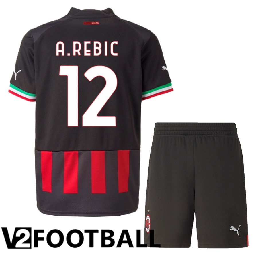 AC Milan (A.Rebic 12) Kids Home Shirts 2022/2023
