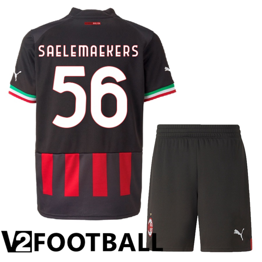 AC Milan (Saelemaekers 56) Kids Home Shirts 2022/2023