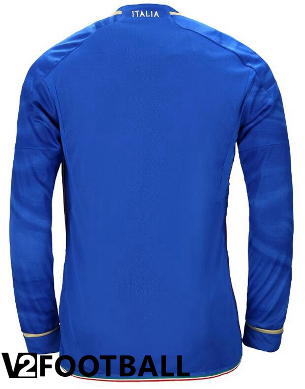 Italy Long Sleeve Soccer Jersey Home Blue 2023/2024