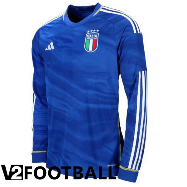 Italy Long Sleeve Soccer Jersey Home Blue 2023/2024