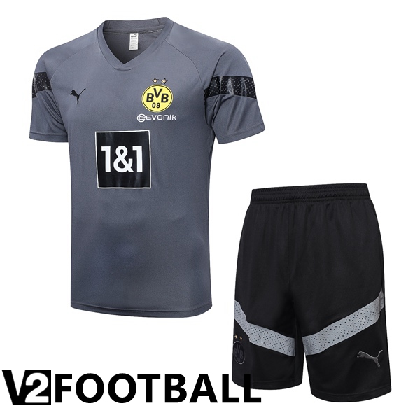 Dortmund BVB Training T Shirt + Shorts Grey 2023/2024