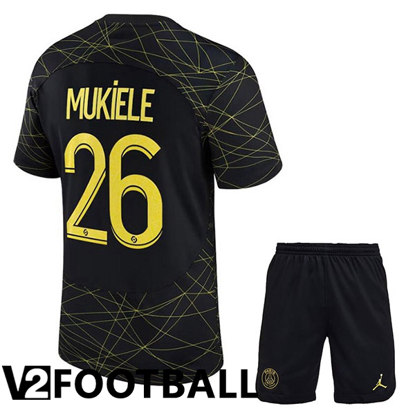 Paris PSG (MUKIELE 26) Kids Soccer Jersey Fourth Black 2022/2023